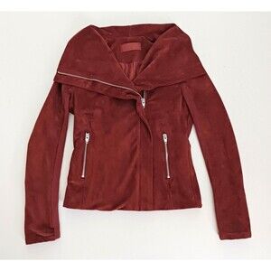 SL 8 Sienna Brown Ultrasuede Moto Jacket Wide Collar Zip Front XS